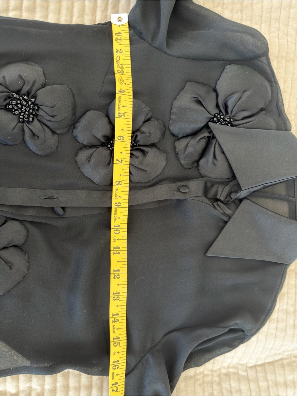 Valentino Couture Black Silk Chiffon Floral Button Blouse Size 4 - Picture 12 of 16